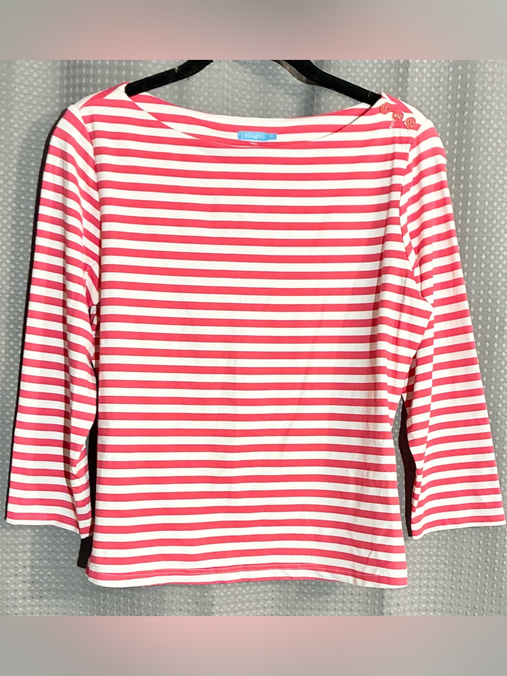 J McLaughlin Striped Boat Shirt Sz M Spandex Red Nautical Coastal cruise